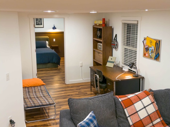 Dedicated workspace with desk and shelving
